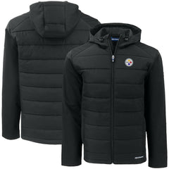 Pittsburgh Steelers Cutter & Buck Big & Tall Evoke Hybrid Eco Softshell Recycled Full-Zip Hooded Jacket - Black - NFL