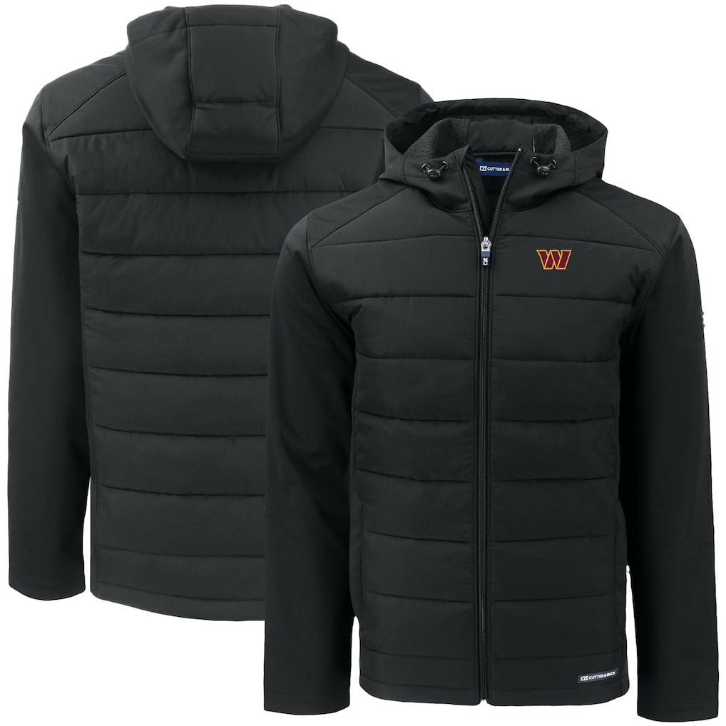 Washington Commanders Cutter & Buck Big & Tall Evoke Hybrid Eco Softshell Recycled Full-Zip Hooded Jacket - Black - NFL