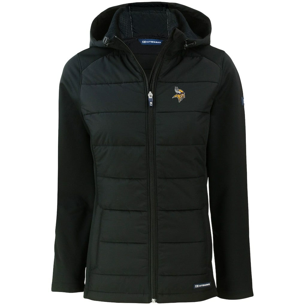 Minnesota Vikings Cutter & Buck Women's Evoke PrimaLoft Hybrid Eco Softshell Recycled Full-Zip Hooded Jacket - Black - NFL