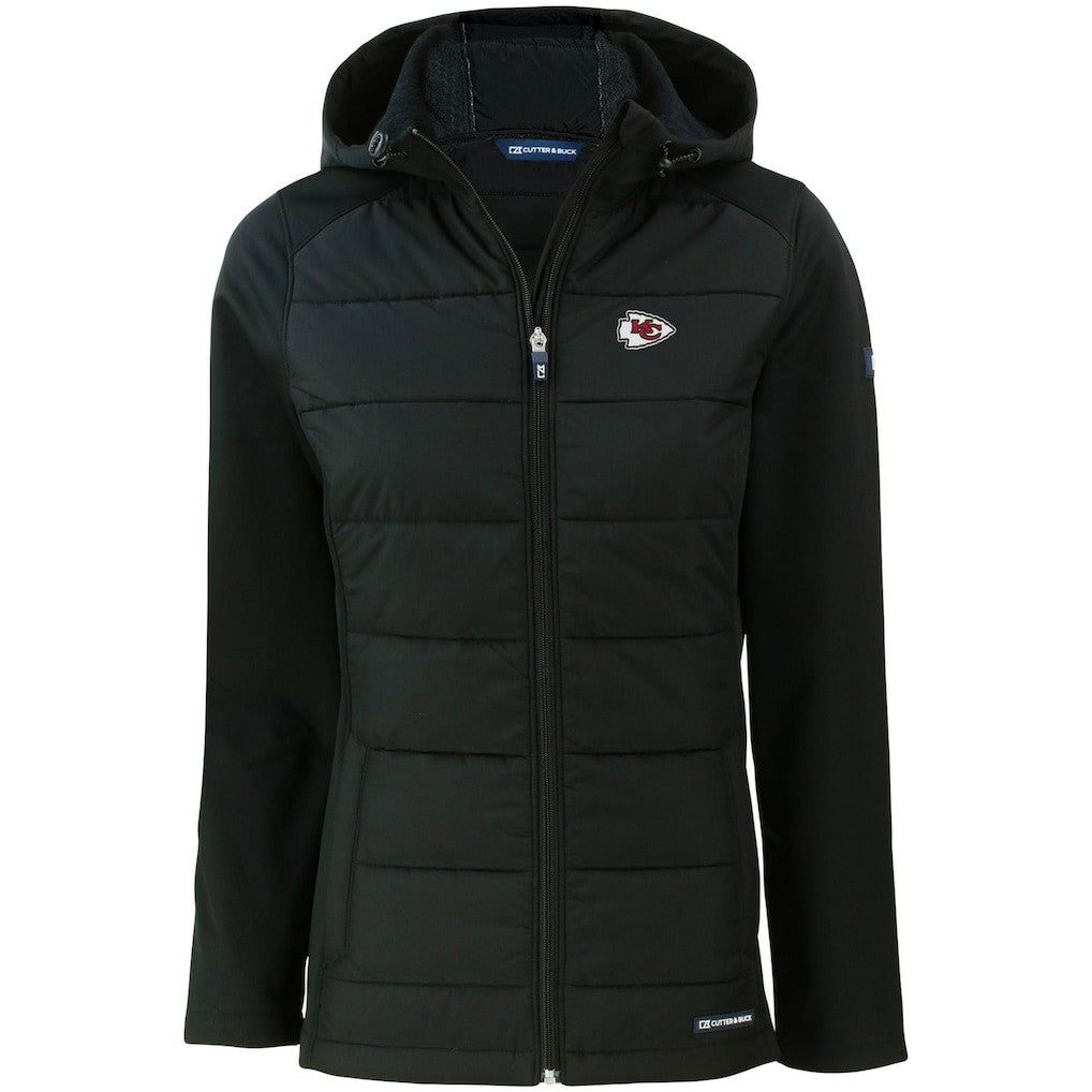Kansas City Chiefs Cutter & Buck Women's Evoke PrimaLoft Hybrid Eco Softshell Recycled Full-Zip Hooded Jacket - Black - NFL