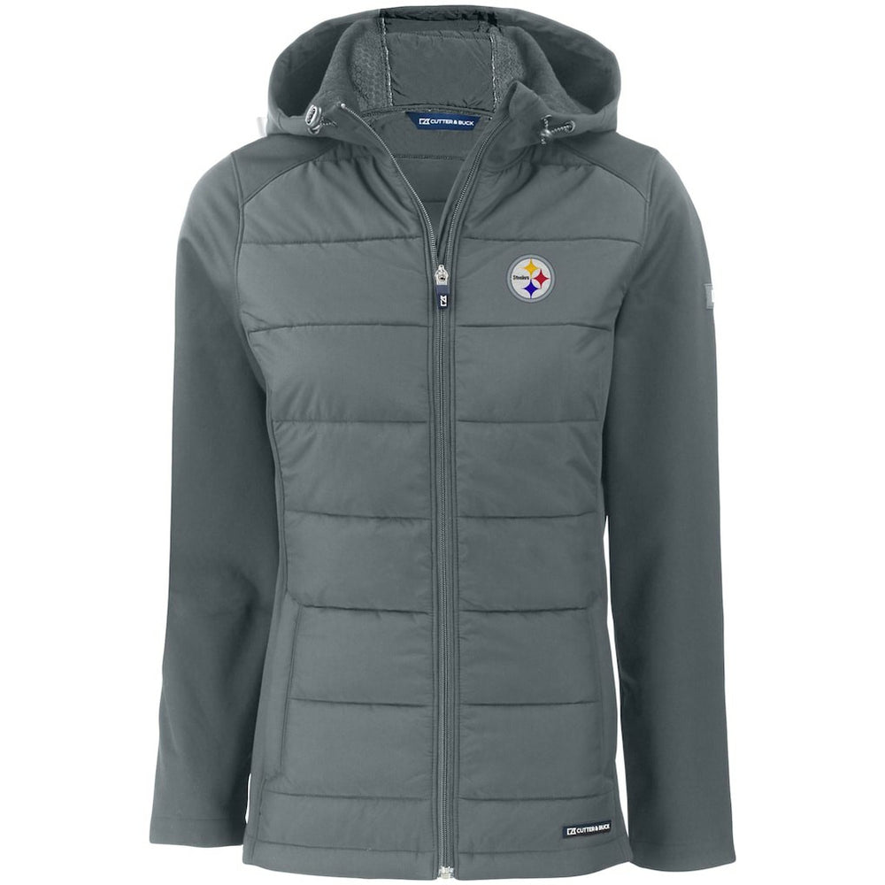 Pittsburgh Steelers Cutter & Buck Women's Evoke PrimaLoft Hybrid Eco Softshell Recycled Full-Zip Hooded Jacket - Gray - NFL