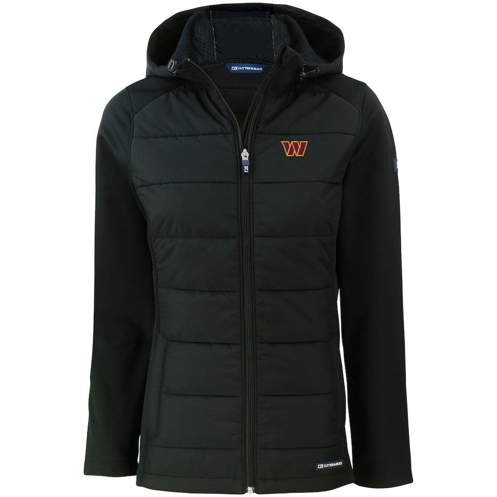 Washington Commanders Cutter & Buck Women's Evoke PrimaLoft Hybrid Eco Softshell Recycled Full-Zip Hooded Jacket - Black - NFL