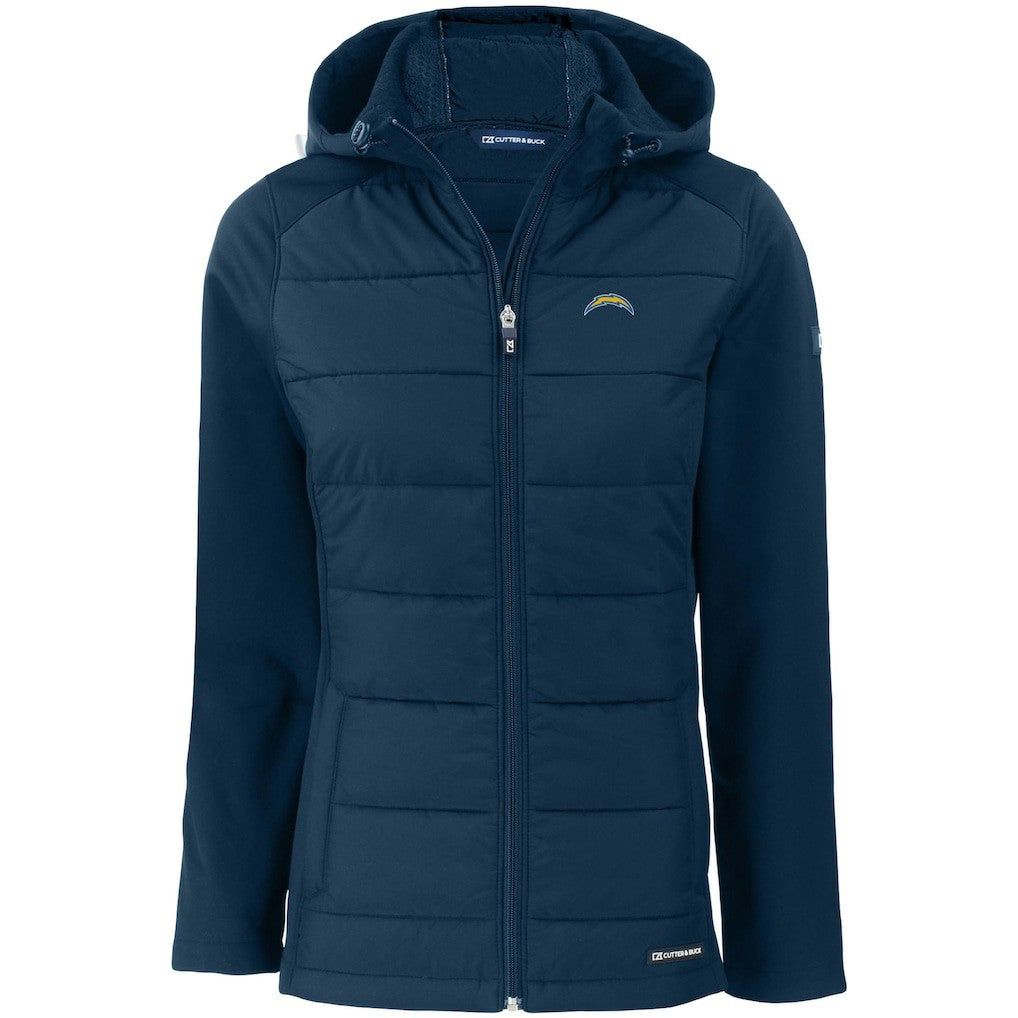Los Angeles Chargers Cutter & Buck Women's Evoke PrimaLoft Hybrid Eco Softshell Recycled Full-Zip Hooded Jacket - Navy - NFL
