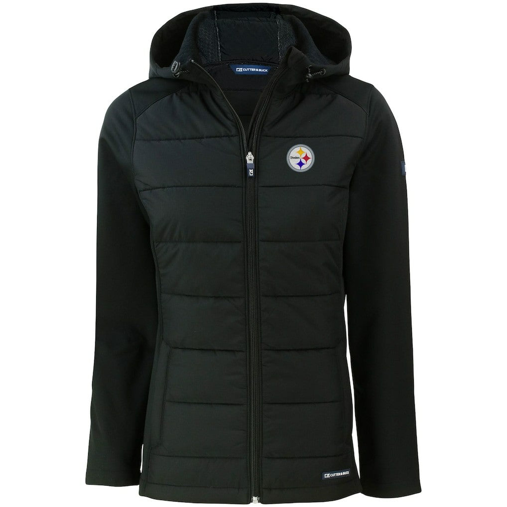 Pittsburgh Steelers Cutter & Buck Women's Evoke PrimaLoft Hybrid Eco Softshell Recycled Full-Zip Hooded Jacket - Black - NFL