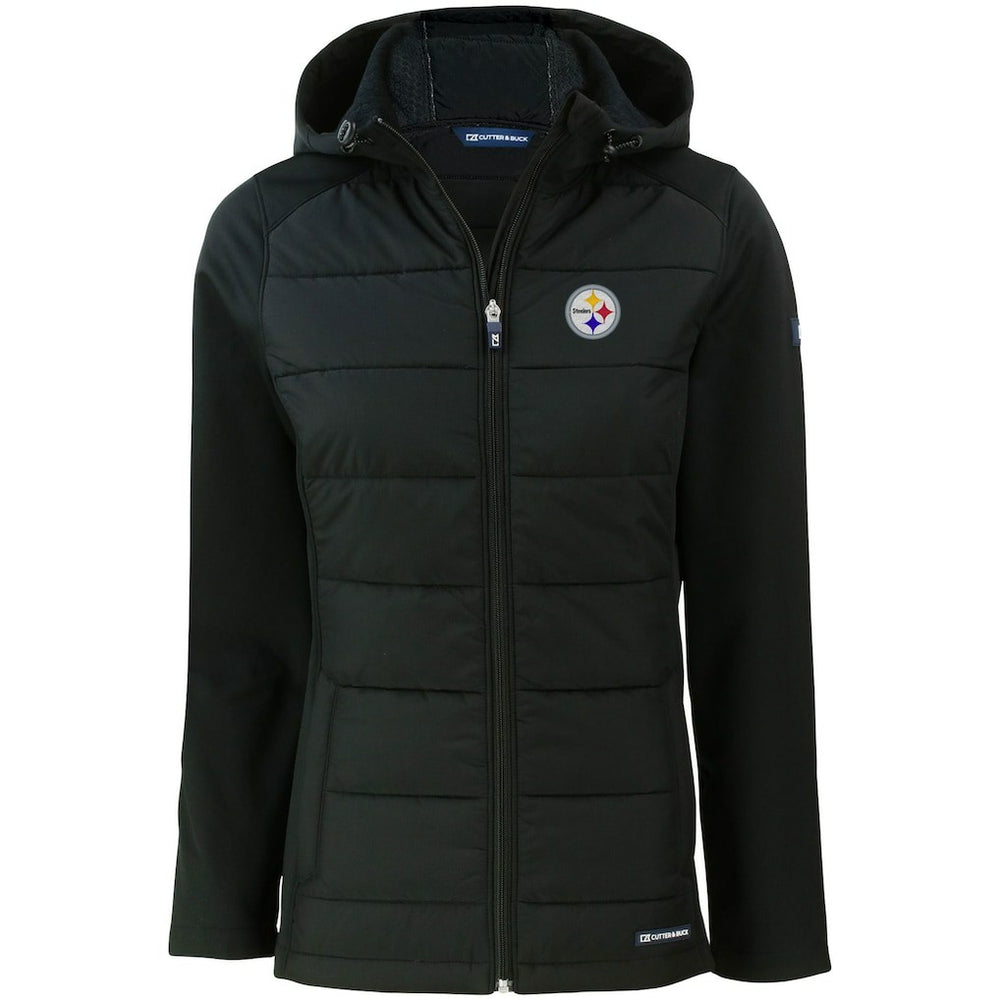Pittsburgh Steelers Cutter & Buck Women's Evoke PrimaLoft Hybrid Eco Softshell Recycled Full-Zip Hooded Jacket - Black - NFL