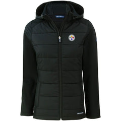 Pittsburgh Steelers Cutter & Buck Women's Evoke PrimaLoft Hybrid Eco Softshell Recycled Full-Zip Hooded Jacket - Black - NFL