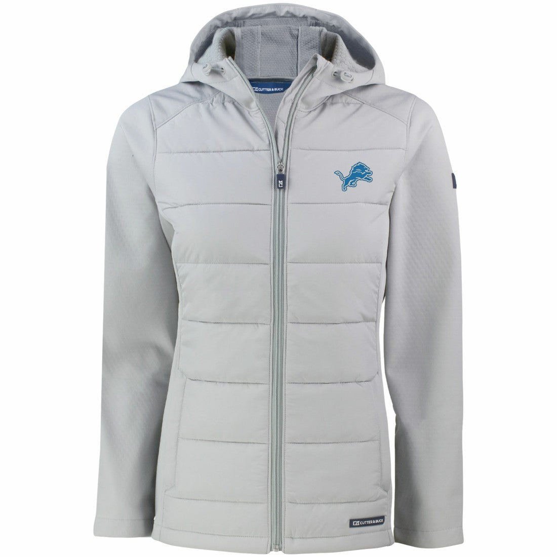 Detroit Lions Cutter & Buck Women's Evoke PrimaLoft Hybrid Eco Softshell Recycled Full-Zip Hooded Jacket - Gray - NFL