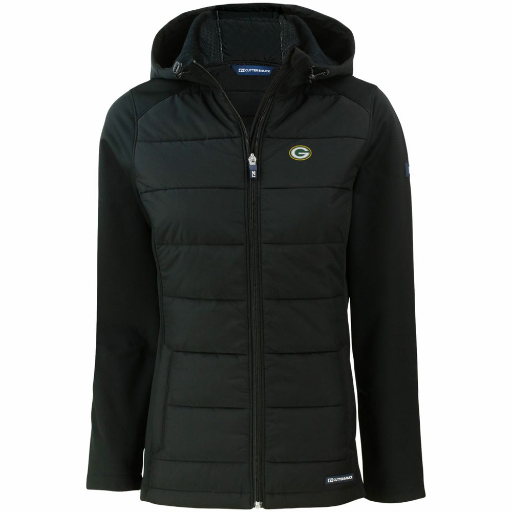 Green Bay Packers Cutter & Buck Women's Evoke PrimaLoft Hybrid Eco Softshell Recycled Full-Zip Hooded Jacket - Black - NFL