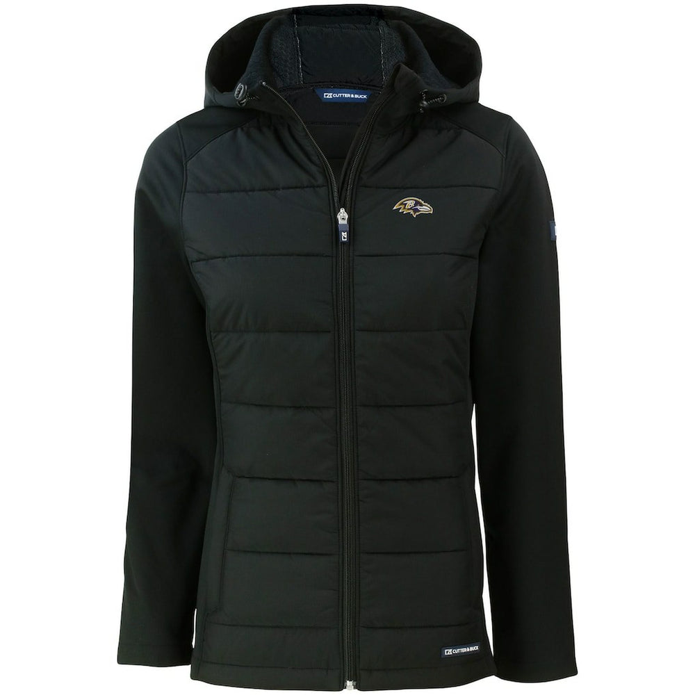 Baltimore Ravens Cutter & Buck Women's Evoke PrimaLoft Hybrid Eco Softshell Recycled Full-Zip Hooded Jacket - Black - NFL