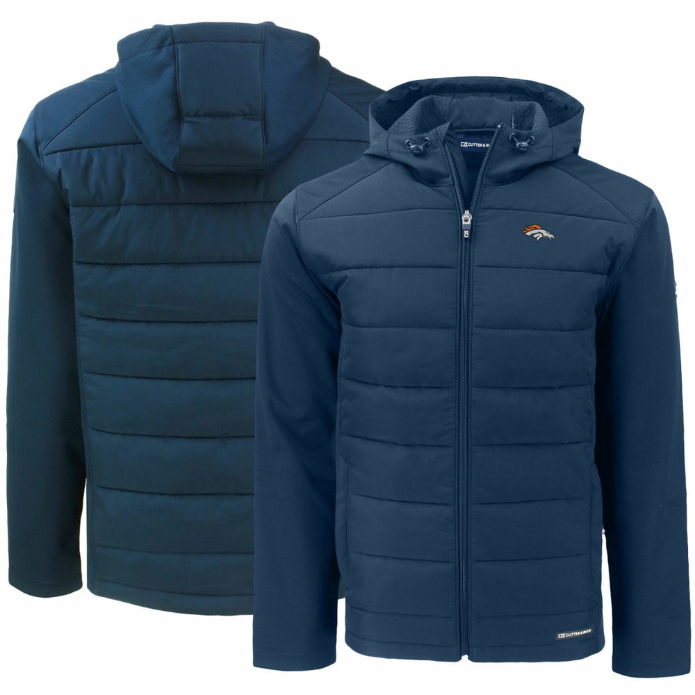 Denver Broncos Cutter & Buck Evoke PrimaLoft Hybrid Eco Softshell Recycled Full-Zip Hooded Jacket - Navy - NFL