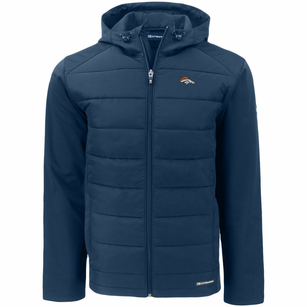Denver Broncos Cutter & Buck Evoke PrimaLoft Hybrid Eco Softshell Recycled Full-Zip Hooded Jacket - Navy - NFL