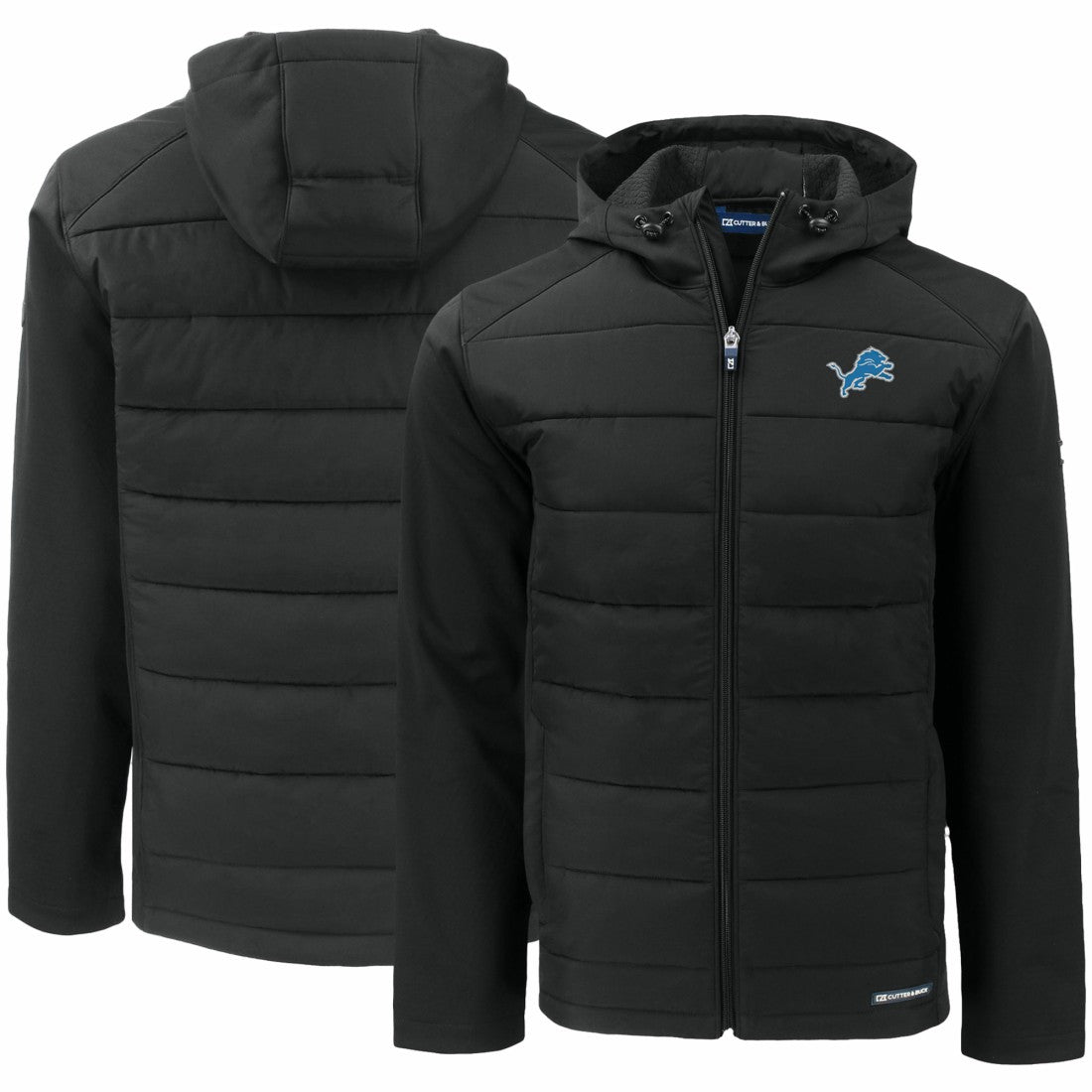 Detroit Lions Cutter & Buck Evoke PrimaLoft Hybrid Eco Softshell Recycled Full-Zip Hooded Jacket - Black - NFL