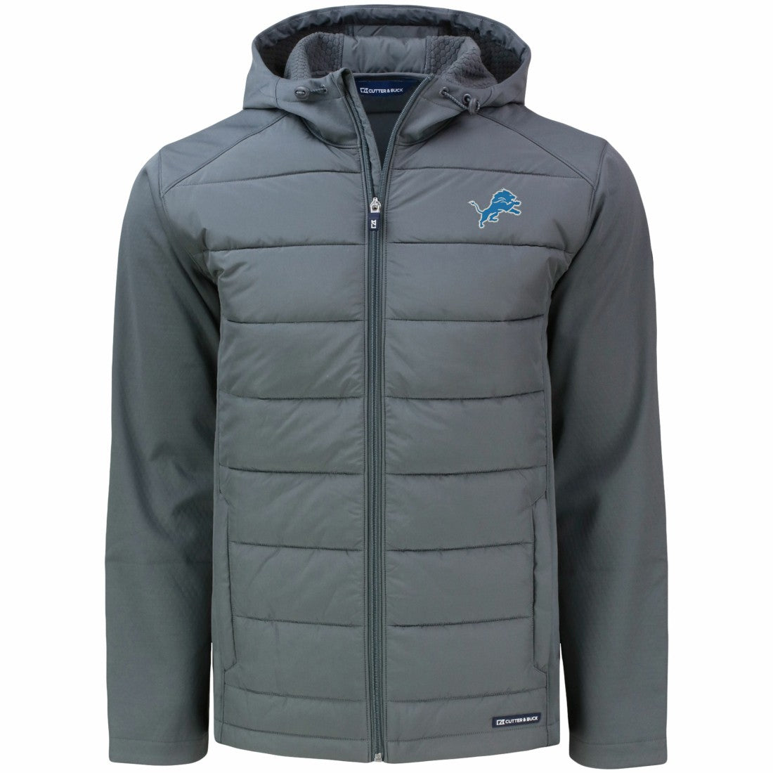 Detroit Lions Cutter & Buck Evoke PrimaLoft Hybrid Eco Softshell Recycled Full-Zip Hooded Jacket - Gray - NFL