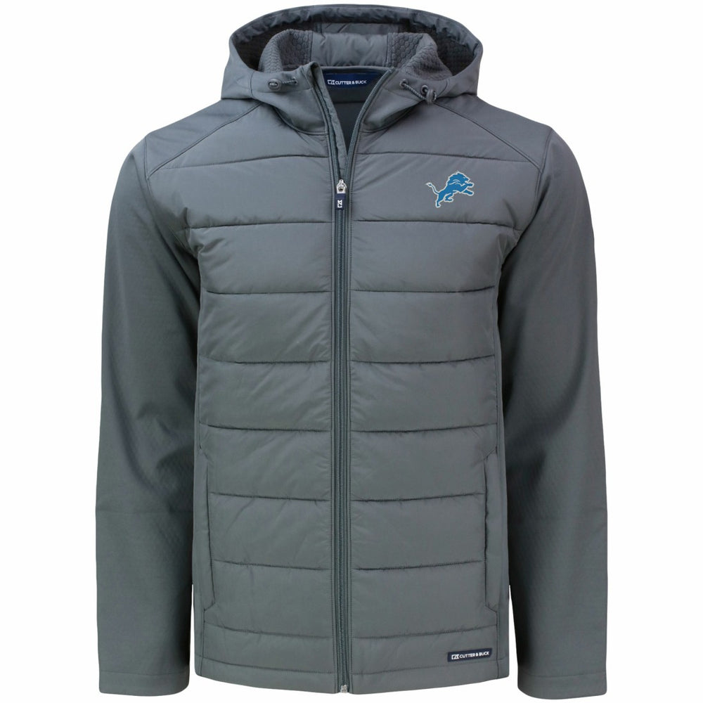 Detroit Lions Cutter & Buck Evoke PrimaLoft Hybrid Eco Softshell Recycled Full-Zip Hooded Jacket - Gray - NFL