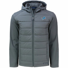 Detroit Lions Cutter & Buck Evoke PrimaLoft Hybrid Eco Softshell Recycled Full-Zip Hooded Jacket - Gray - NFL