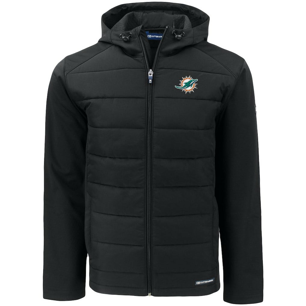Miami Dolphins Cutter & Buck Evoke PrimaLoft Hybrid Eco Softshell Recycled Full-Zip Hooded Jacket - Black - NFL