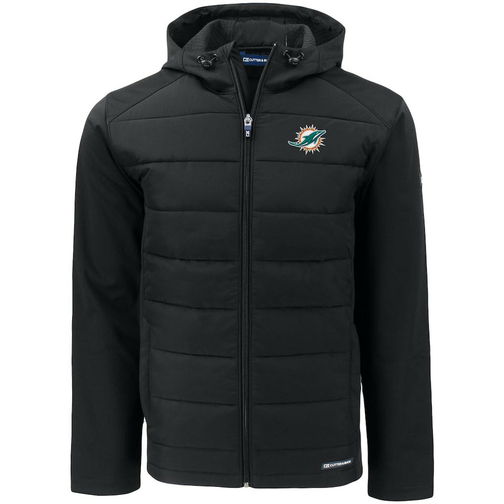 Miami Dolphins Cutter & Buck Evoke PrimaLoft Hybrid Eco Softshell Recycled Full-Zip Hooded Jacket - Black - NFL