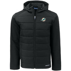 Miami Dolphins Cutter & Buck Evoke PrimaLoft Hybrid Eco Softshell Recycled Full-Zip Hooded Jacket - Black - NFL