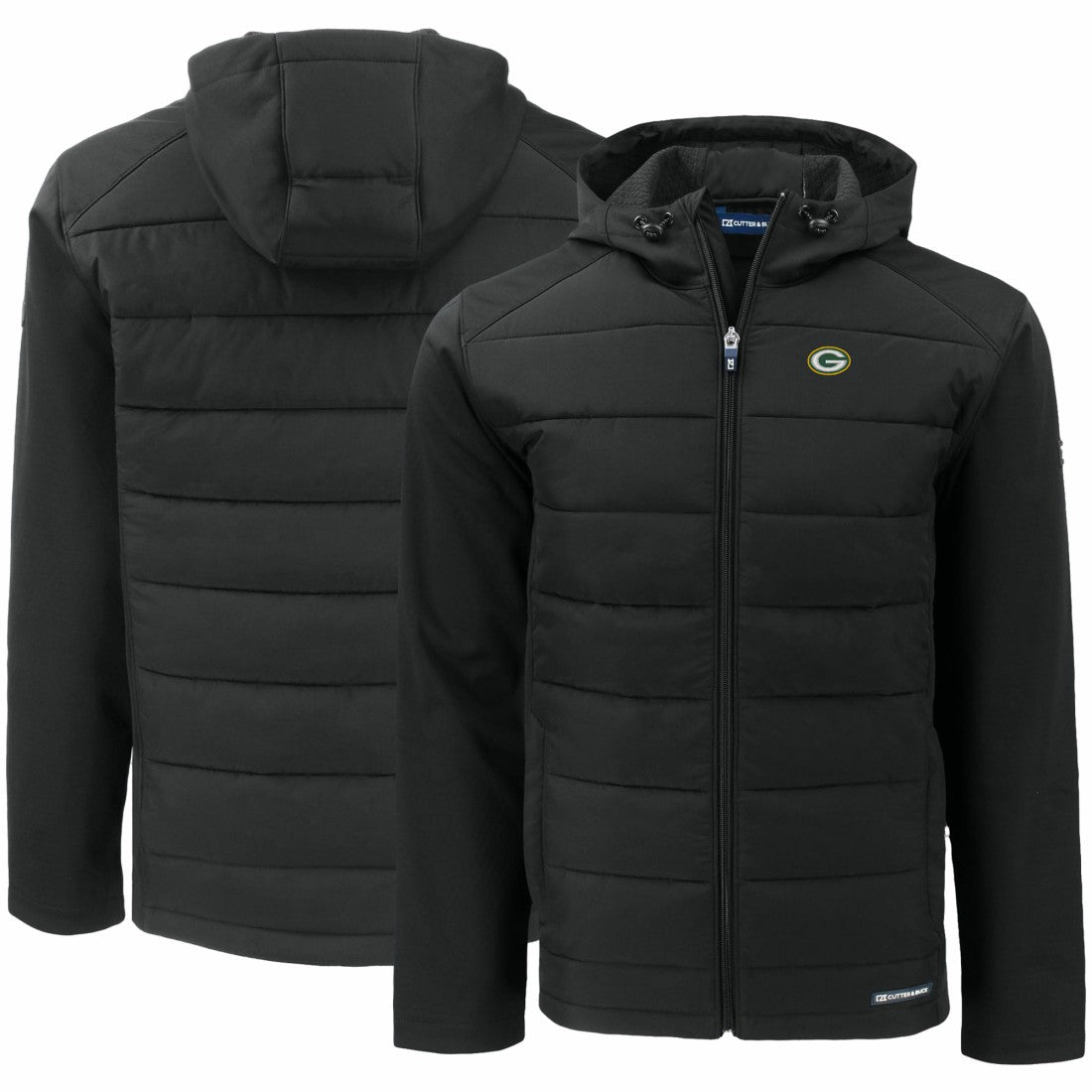 Green Bay Packers Cutter & Buck Evoke PrimaLoft Hybrid Eco Softshell Recycled Full-Zip Hooded Jacket - Black - NFL