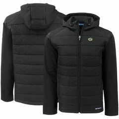Green Bay Packers Cutter & Buck Evoke PrimaLoft Hybrid Eco Softshell Recycled Full-Zip Hooded Jacket - Black - NFL