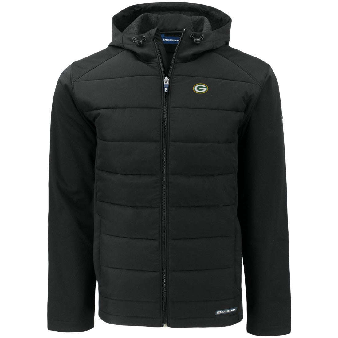 Green Bay Packers Cutter & Buck Evoke PrimaLoft Hybrid Eco Softshell Recycled Full-Zip Hooded Jacket - Black - NFL