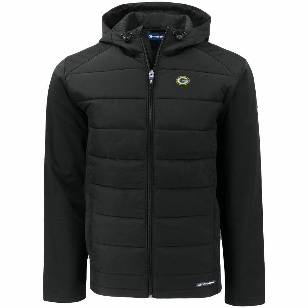 Green Bay Packers Cutter & Buck Evoke PrimaLoft Hybrid Eco Softshell Recycled Full-Zip Hooded Jacket - Black - NFL
