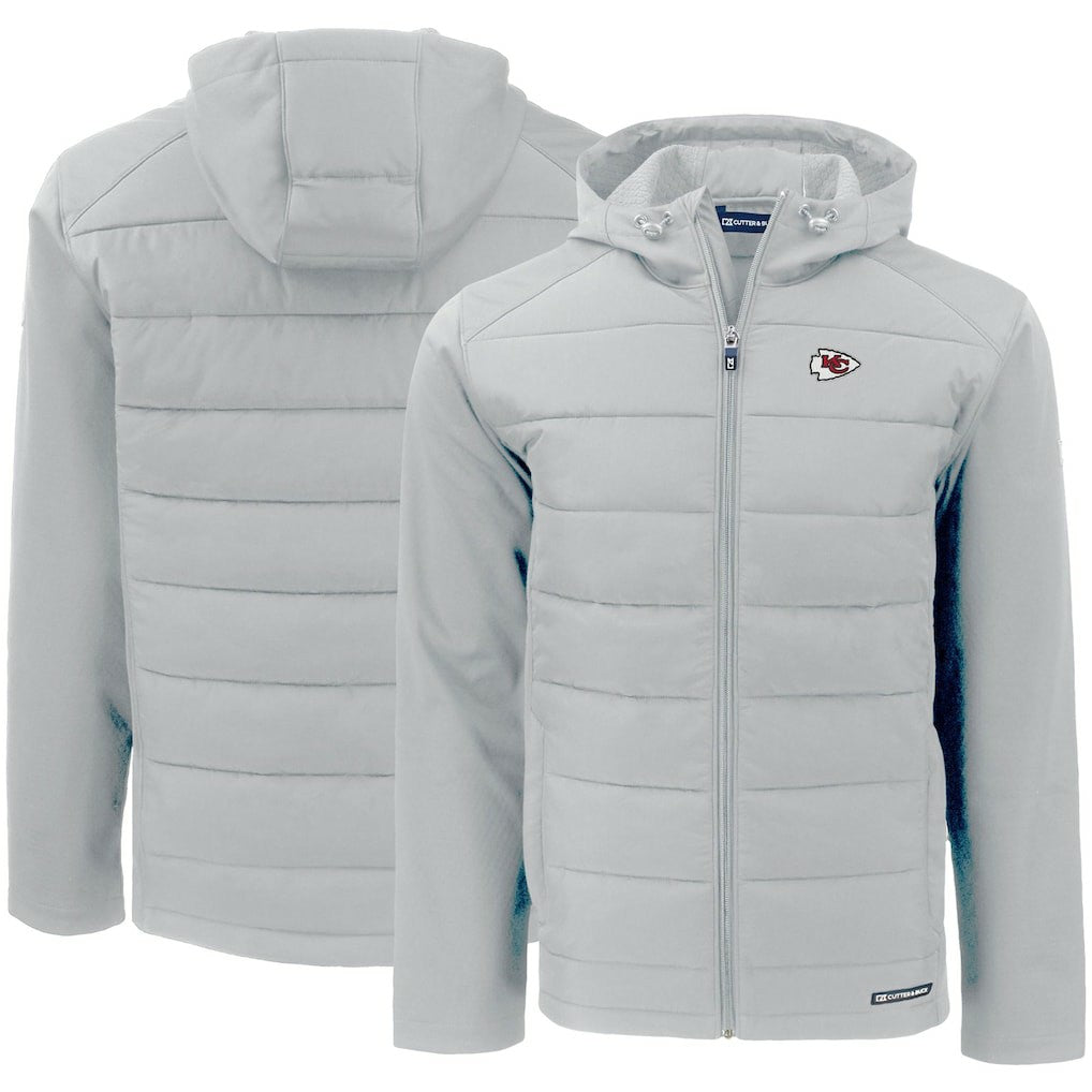 Kansas City Chiefs Cutter & Buck Evoke PrimaLoft Hybrid Eco Softshell Recycled Full-Zip Hooded Jacket - Gray - NFL