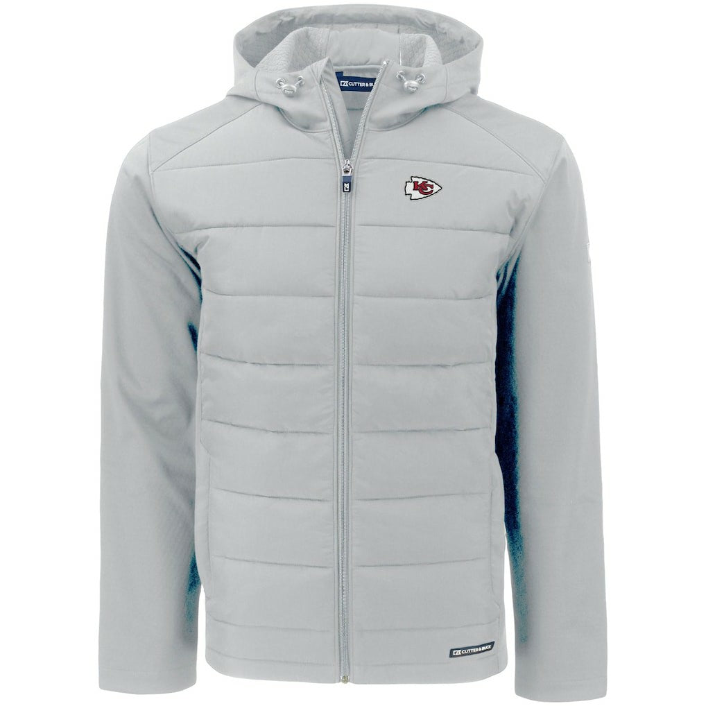 Kansas City Chiefs Cutter & Buck Evoke PrimaLoft Hybrid Eco Softshell Recycled Full-Zip Hooded Jacket - Gray - NFL