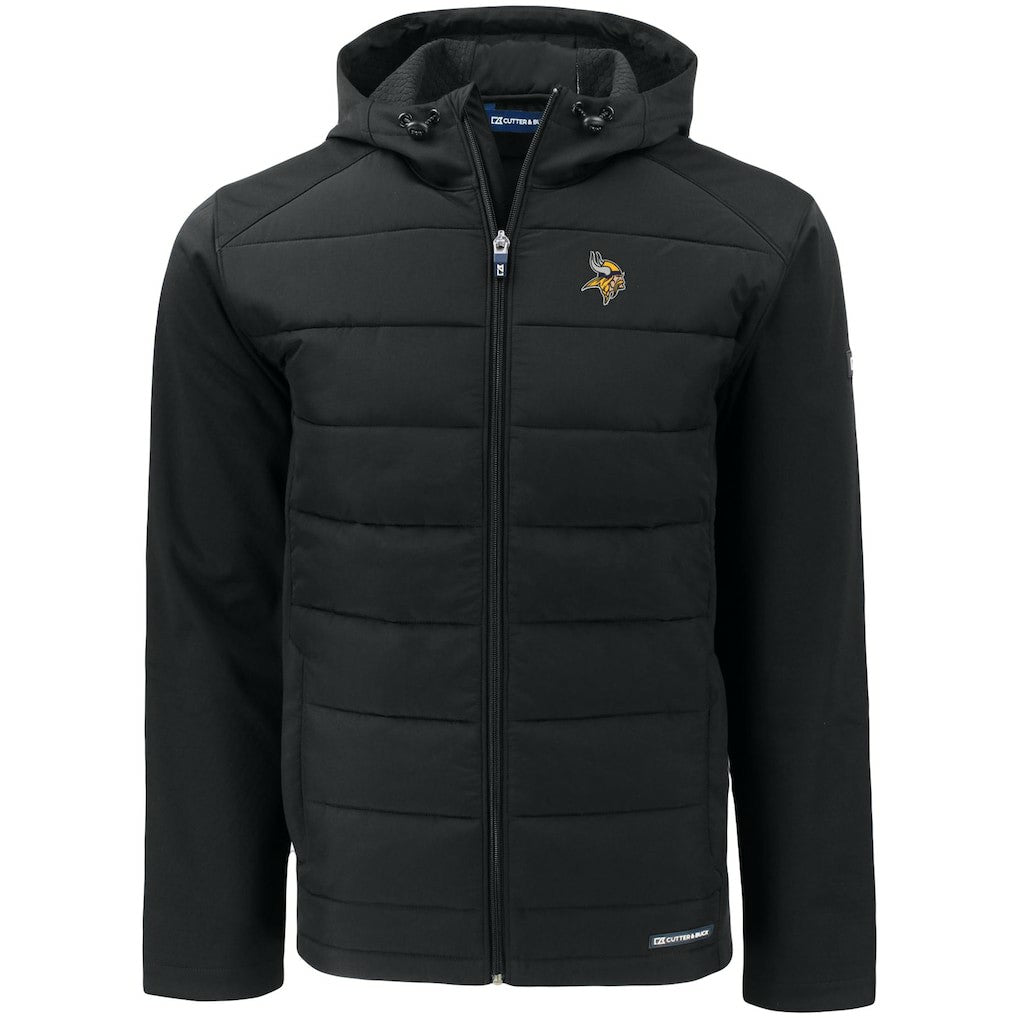 Minnesota Vikings Cutter & Buck Evoke PrimaLoft Hybrid Eco Softshell Recycled Full-Zip Hooded Jacket - Black - NFL