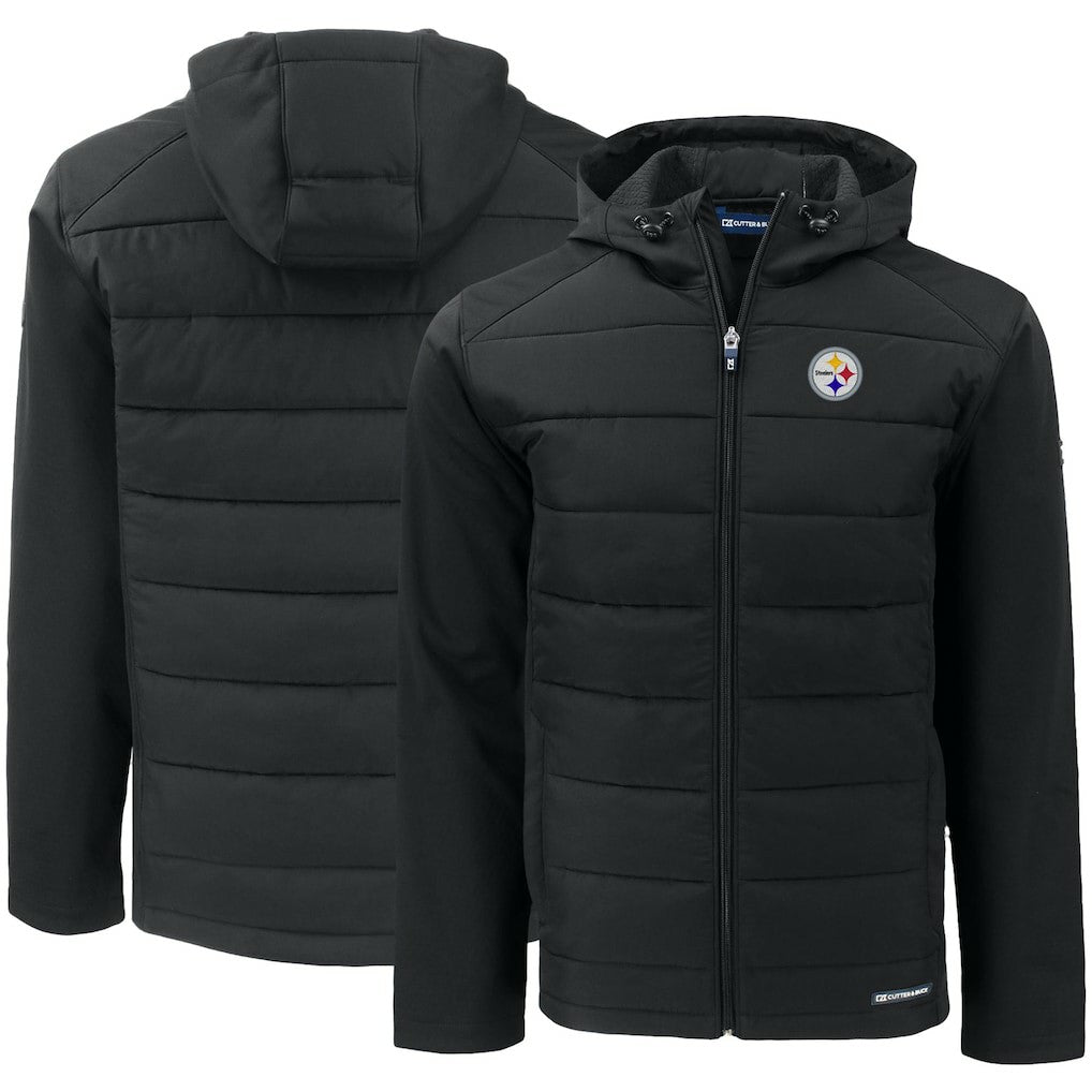 Pittsburgh Steelers Cutter & Buck Evoke PrimaLoft Hybrid Eco Softshell Recycled Full-Zip Hooded Jacket - Black - NFL