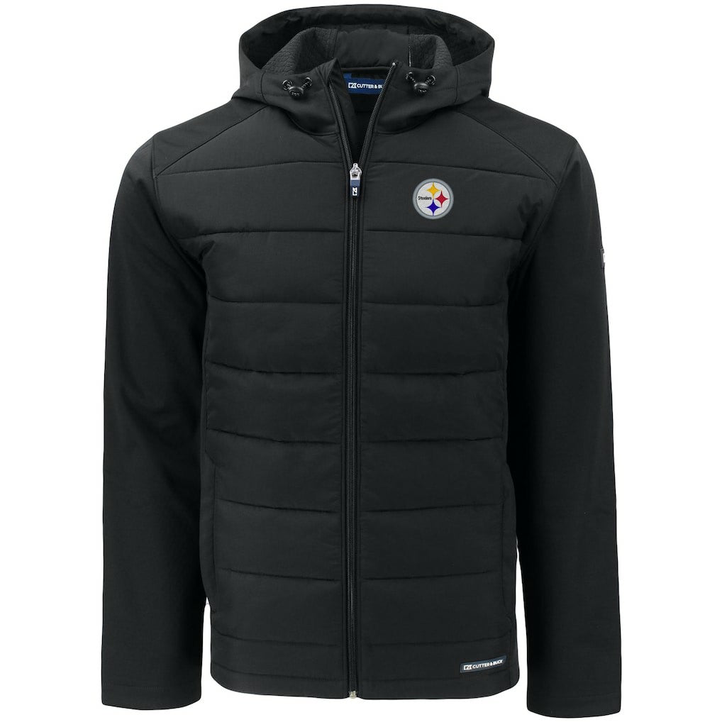 Pittsburgh Steelers Cutter & Buck Evoke PrimaLoft Hybrid Eco Softshell Recycled Full-Zip Hooded Jacket - Black - NFL