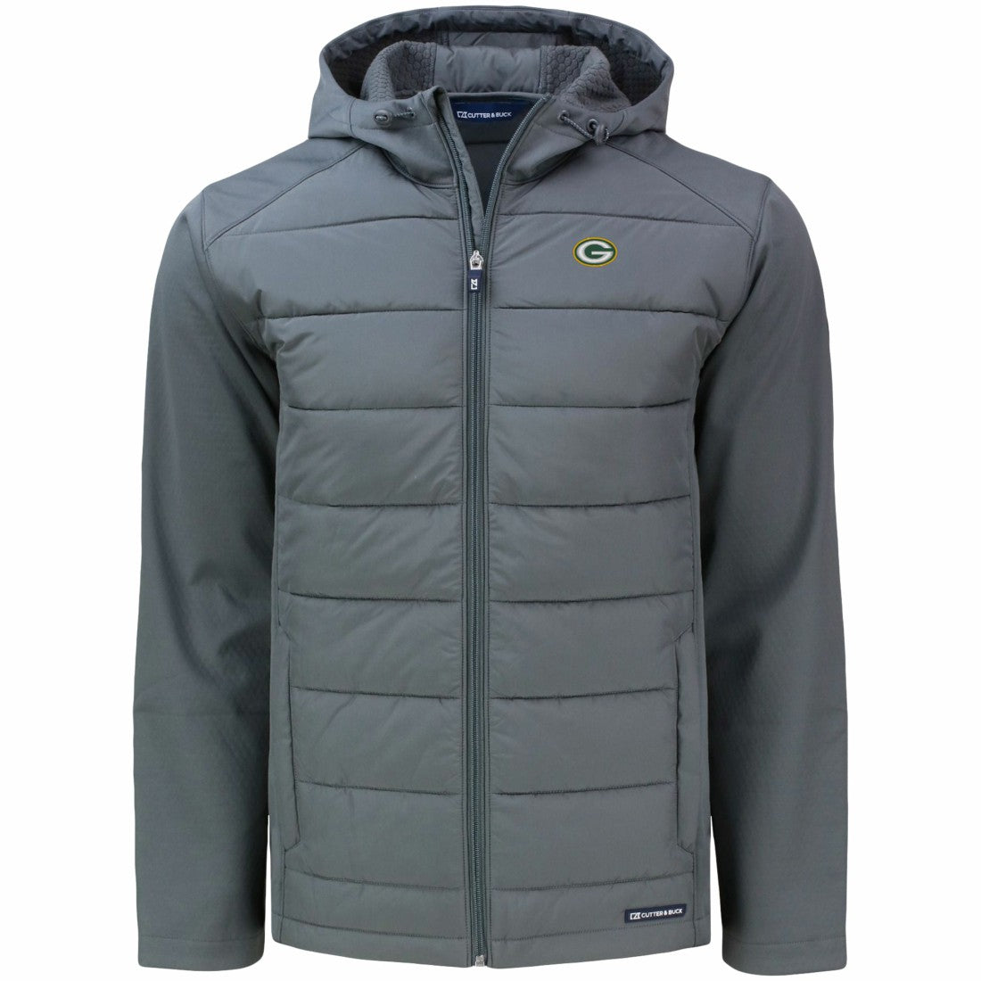 Green Bay Packers Cutter & Buck Evoke PrimaLoft Hybrid Eco Softshell Recycled Full-Zip Hooded Jacket - Gray - NFL
