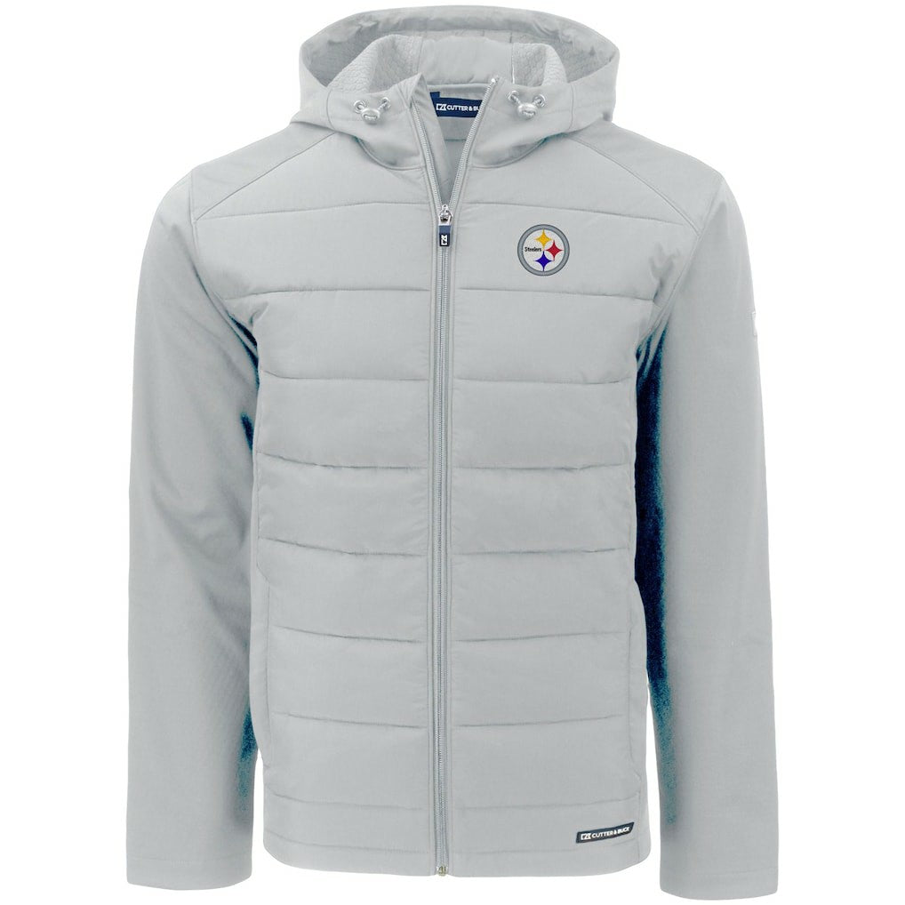 Pittsburgh Steelers Cutter & Buck Evoke PrimaLoft Hybrid Eco Softshell Recycled Full-Zip Hooded Jacket - Gray - NFL