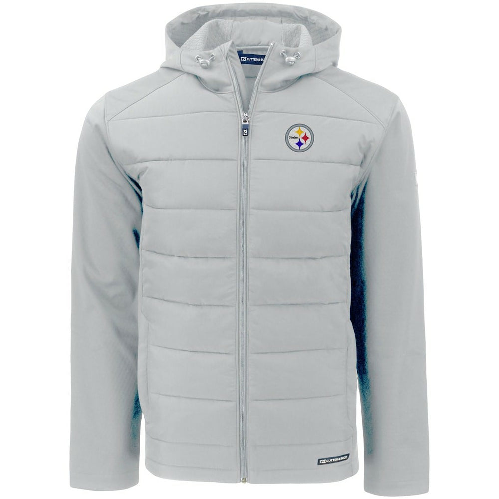 Pittsburgh Steelers Cutter & Buck Evoke PrimaLoft Hybrid Eco Softshell Recycled Full-Zip Hooded Jacket - Gray - NFL
