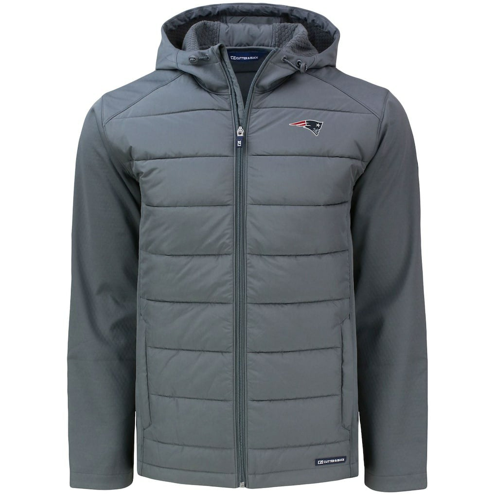 New England Patriots Cutter & Buck Evoke PrimaLoft Hybrid Eco Softshell Recycled Full-Zip Hooded Jacket - Gray - NFL