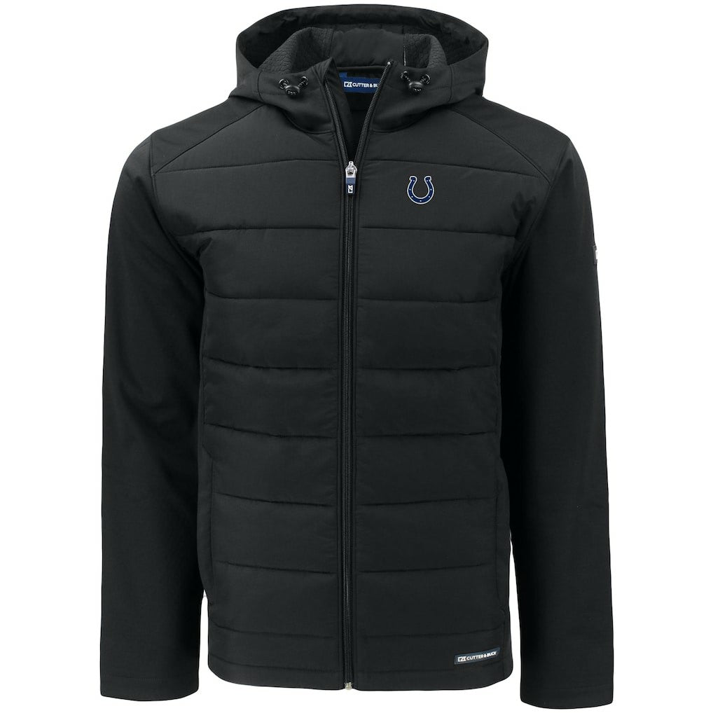 Indianapolis Colts Cutter & Buck Evoke PrimaLoft Hybrid Eco Softshell Recycled Full-Zip Hooded Jacket - Black - NFL