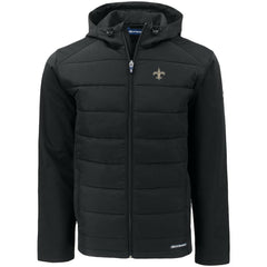 New Orleans Saints Cutter & Buck Evoke PrimaLoft Hybrid Eco Softshell Recycled Full-Zip Hooded Jacket - Black - NFL