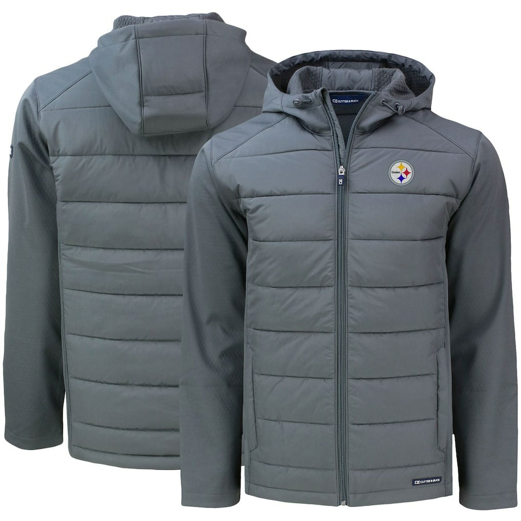 Pittsburgh Steelers Cutter & Buck Evoke PrimaLoft Hybrid Eco Softshell Recycled Full-Zip Hooded Jacket - Gray - NFL