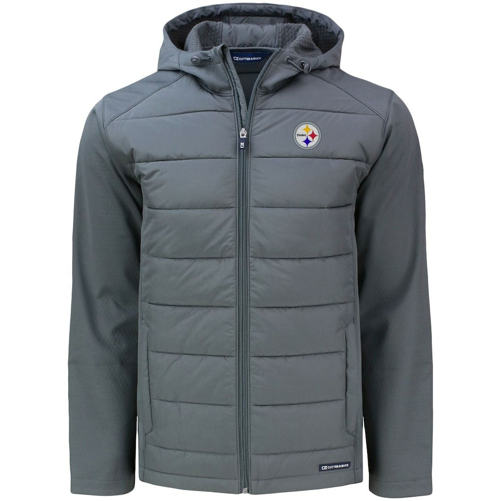 Pittsburgh Steelers Cutter & Buck Evoke PrimaLoft Hybrid Eco Softshell Recycled Full-Zip Hooded Jacket - Gray - NFL