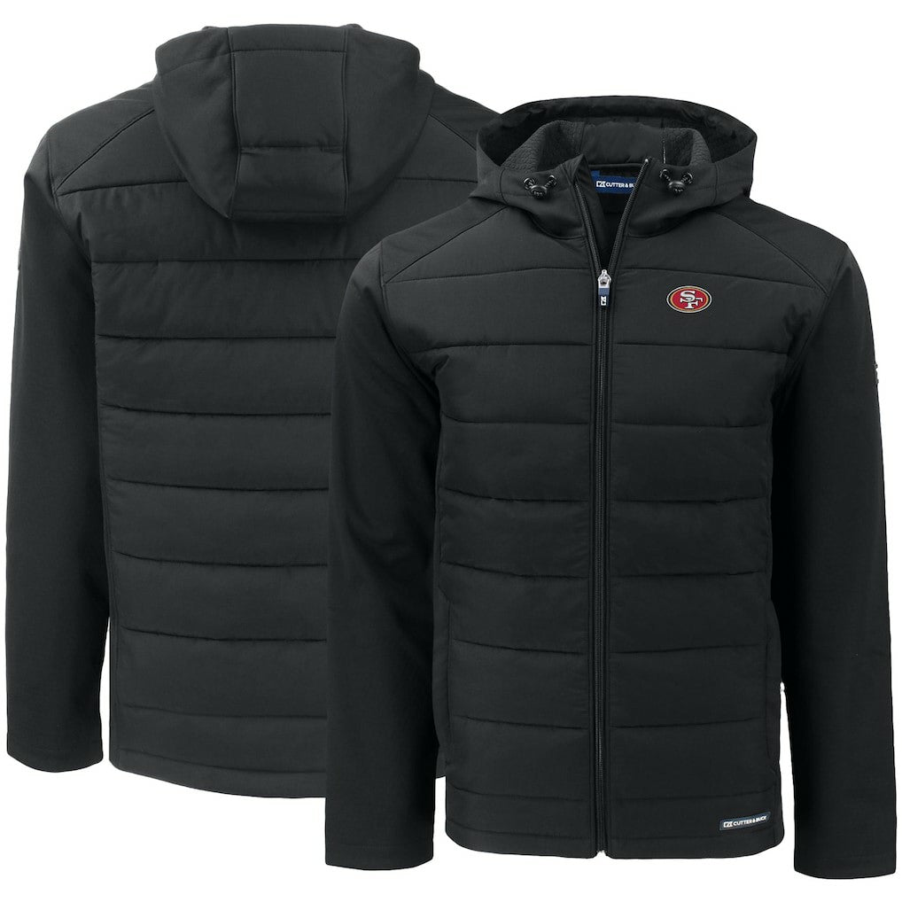 San Francisco 49ers Cutter & Buck Evoke PrimaLoft Hybrid Eco Softshell Recycled Full-Zip Hooded Jacket - Black - NFL