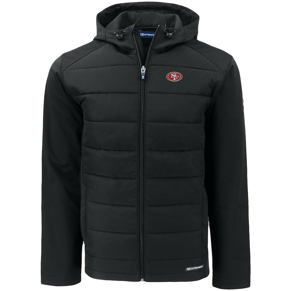 San Francisco 49ers Cutter & Buck Evoke PrimaLoft Hybrid Eco Softshell Recycled Full-Zip Hooded Jacket - Black - NFL