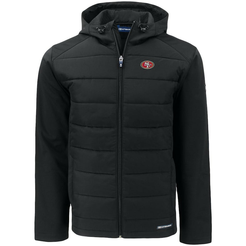 San Francisco 49ers Cutter & Buck Evoke PrimaLoft Hybrid Eco Softshell Recycled Full-Zip Hooded Jacket - Black - NFL