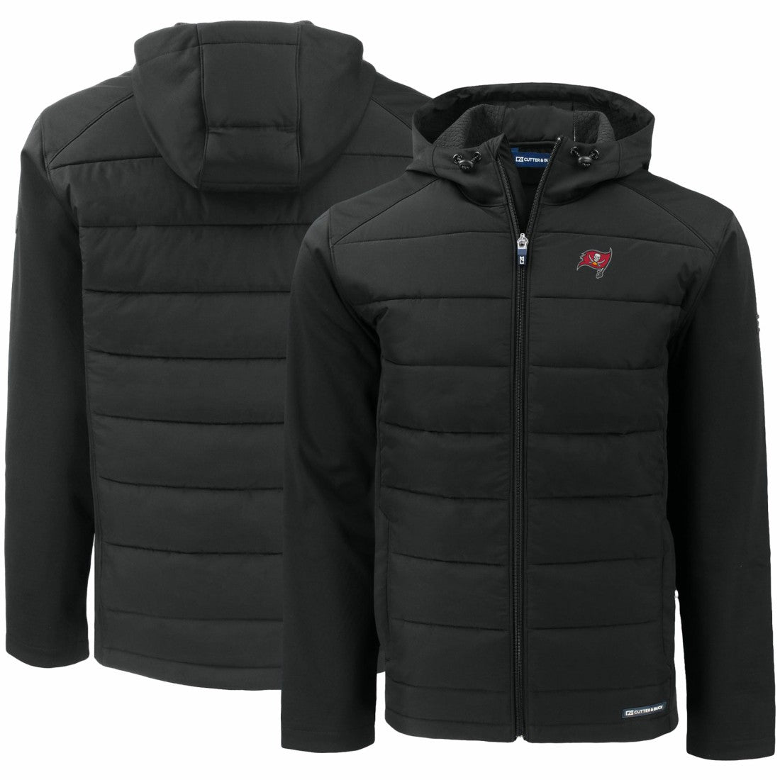 Tampa Bay Buccaneers Cutter & Buck Evoke PrimaLoft Hybrid Eco Softshell Recycled Full-Zip Hooded Jacket - Black - NFL