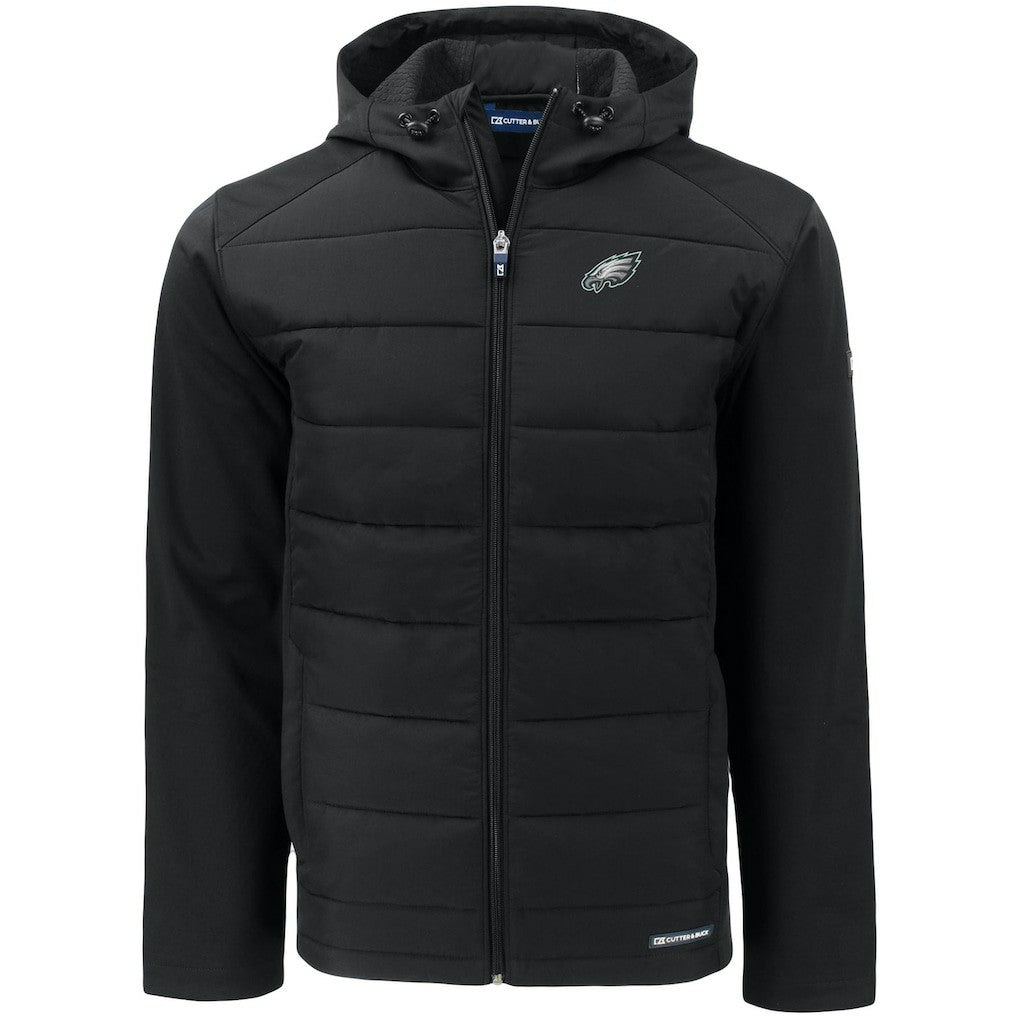 Philadelphia Eagles Cutter & Buck Evoke PrimaLoft Hybrid Eco Softshell Recycled Full-Zip Hooded Jacket - Black - NFL