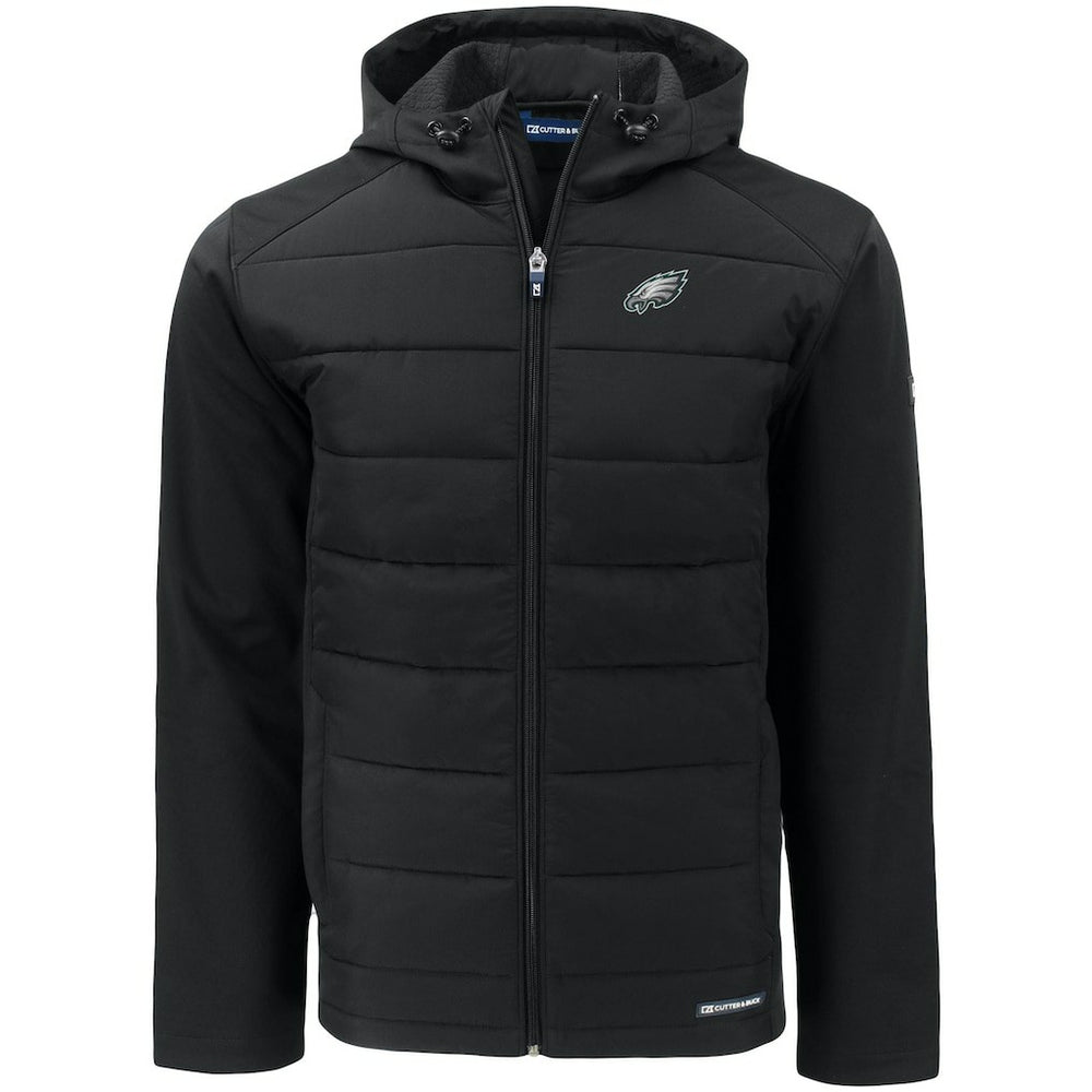 Philadelphia Eagles Cutter & Buck Evoke PrimaLoft Hybrid Eco Softshell Recycled Full-Zip Hooded Jacket - Black - NFL