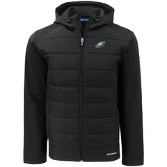 Philadelphia Eagles Cutter & Buck Evoke PrimaLoft Hybrid Eco Softshell Recycled Full-Zip Hooded Jacket - Black - NFL