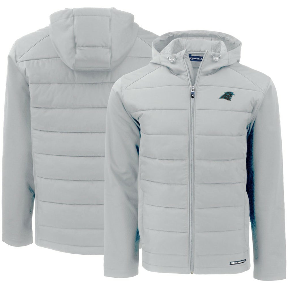 Carolina Panthers Cutter & Buck Evoke PrimaLoft Hybrid Eco Softshell Recycled Full-Zip Hooded Jacket - Gray - NFL
