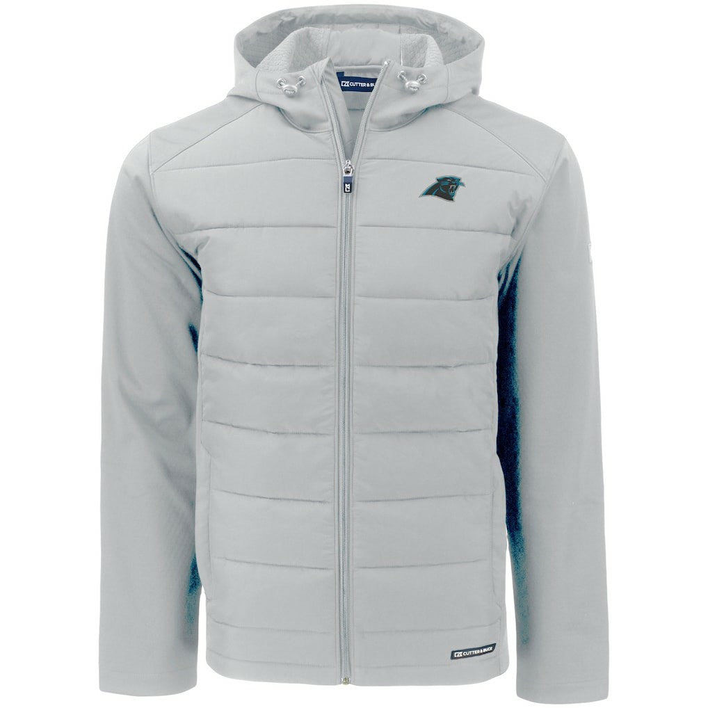 Carolina Panthers Cutter & Buck Evoke PrimaLoft Hybrid Eco Softshell Recycled Full-Zip Hooded Jacket - Gray - NFL