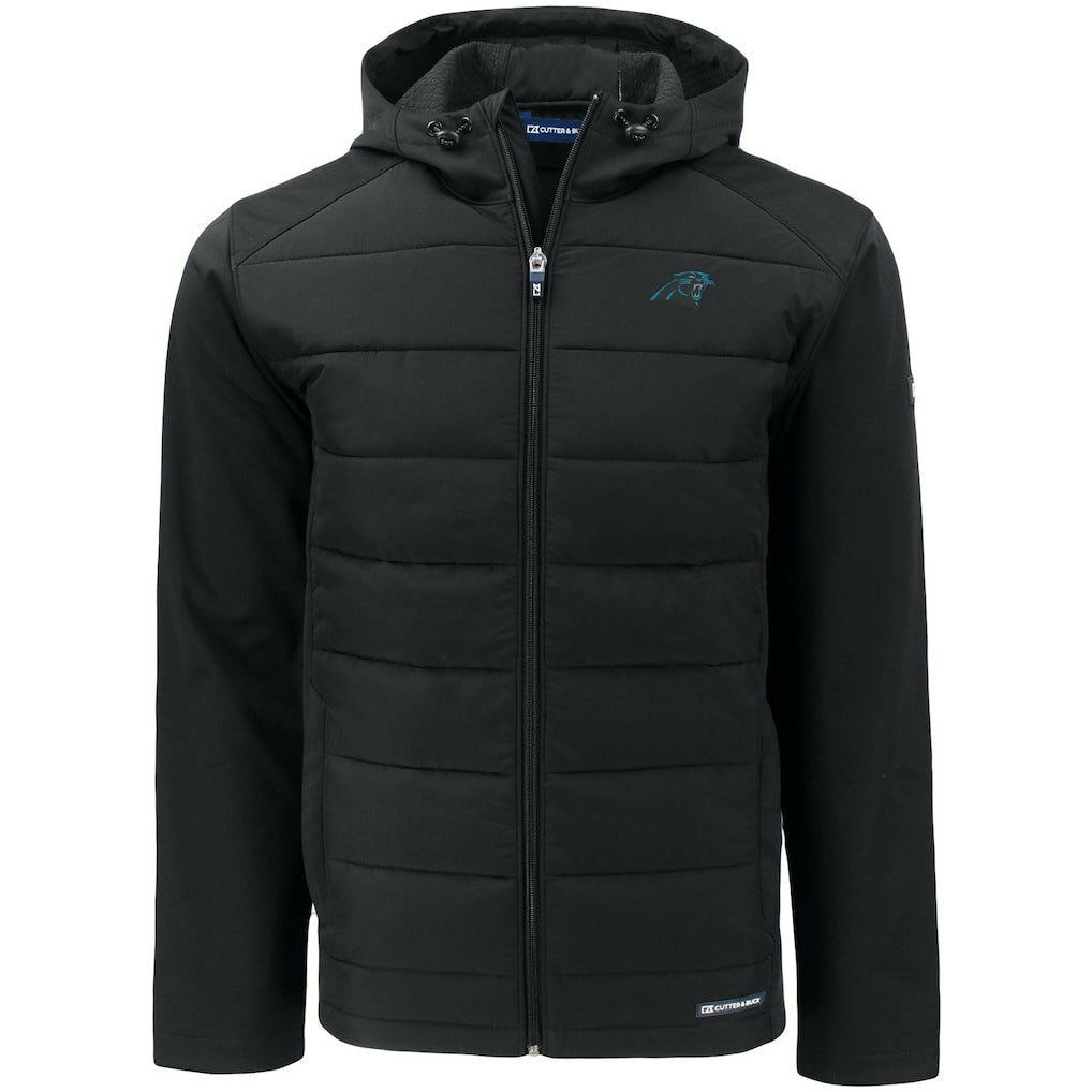 Carolina Panthers Cutter & Buck Evoke PrimaLoft Hybrid Eco Softshell Recycled Full-Zip Hooded Jacket - Black - NFL