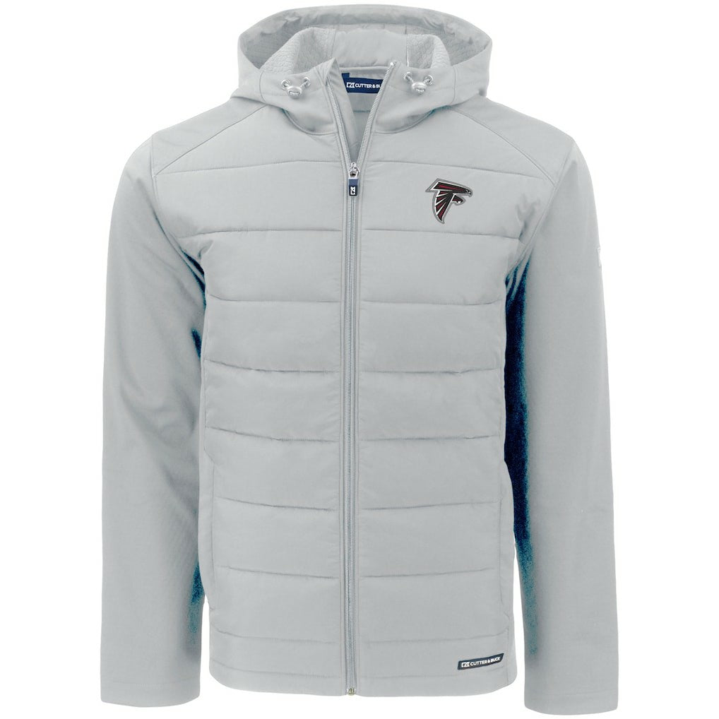 Atlanta Falcons Cutter & Buck Evoke PrimaLoft Hybrid Eco Softshell Recycled Full-Zip Hooded Jacket - Gray - NFL